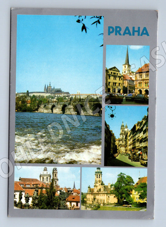 Pohlednice Praha koláž městských motivů kolem 1988 (M21998)