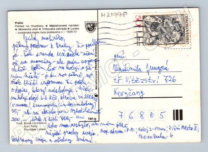 Pohlednice Praha koláž městských motivů kolem 1988 (M21998)