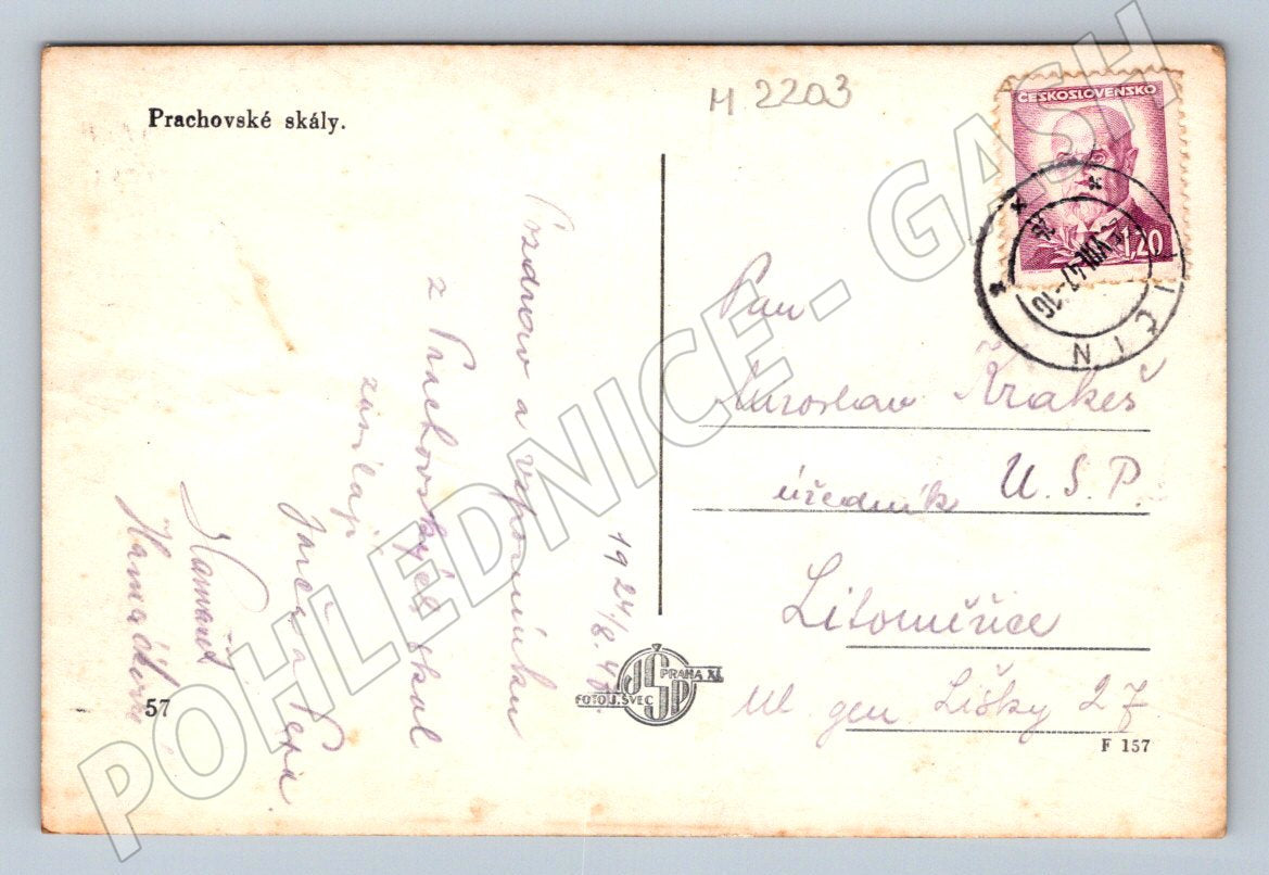 Pohlednice Prachovské skály Český ráj PP 1948 (M2203)