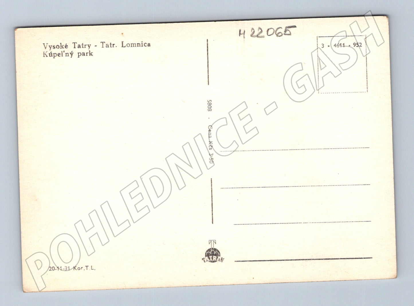 Pohlednice Slovensko Tatr. Lomnica Kúpeľný park 1931 (M22065)