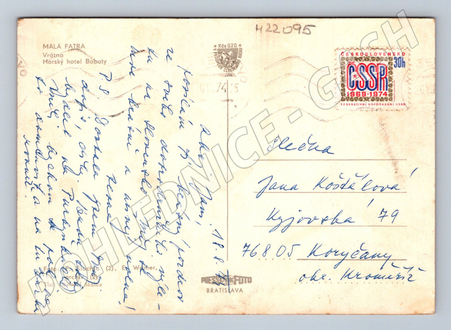 Pohlednice Slovensko Malá Fatra hotel Boboty 1969-1974 (M22095)