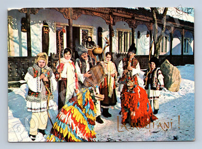 Pohlednice Rumunsko lidé v krojích zimní oslava 1980 (M22139)