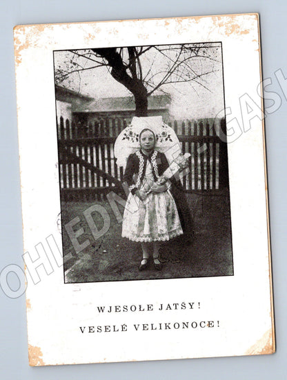 Pohlednice Lužice dívka v kroji Velikonoce 1919 (M22141)