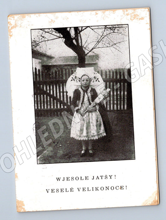 Pohlednice Lužice dívka v kroji Velikonoce 1919 (M22141)
