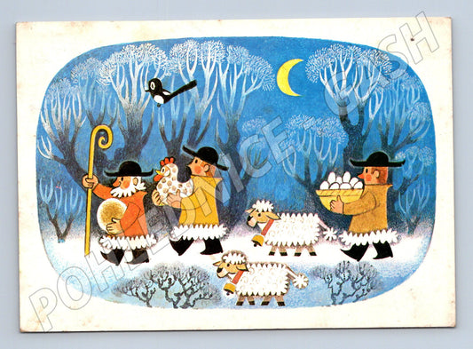 Pohlednice Vánoční zimní scéna ilustrace Z. Miler (M22162)