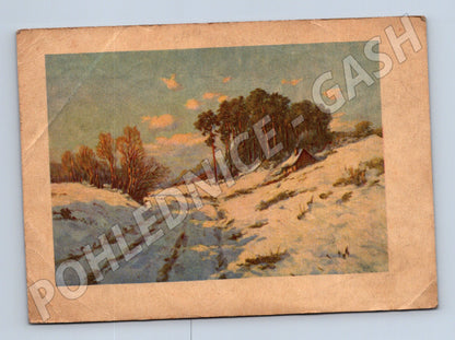 Pohlednice zimní krajina s chaloupkou 1943 (M22180)