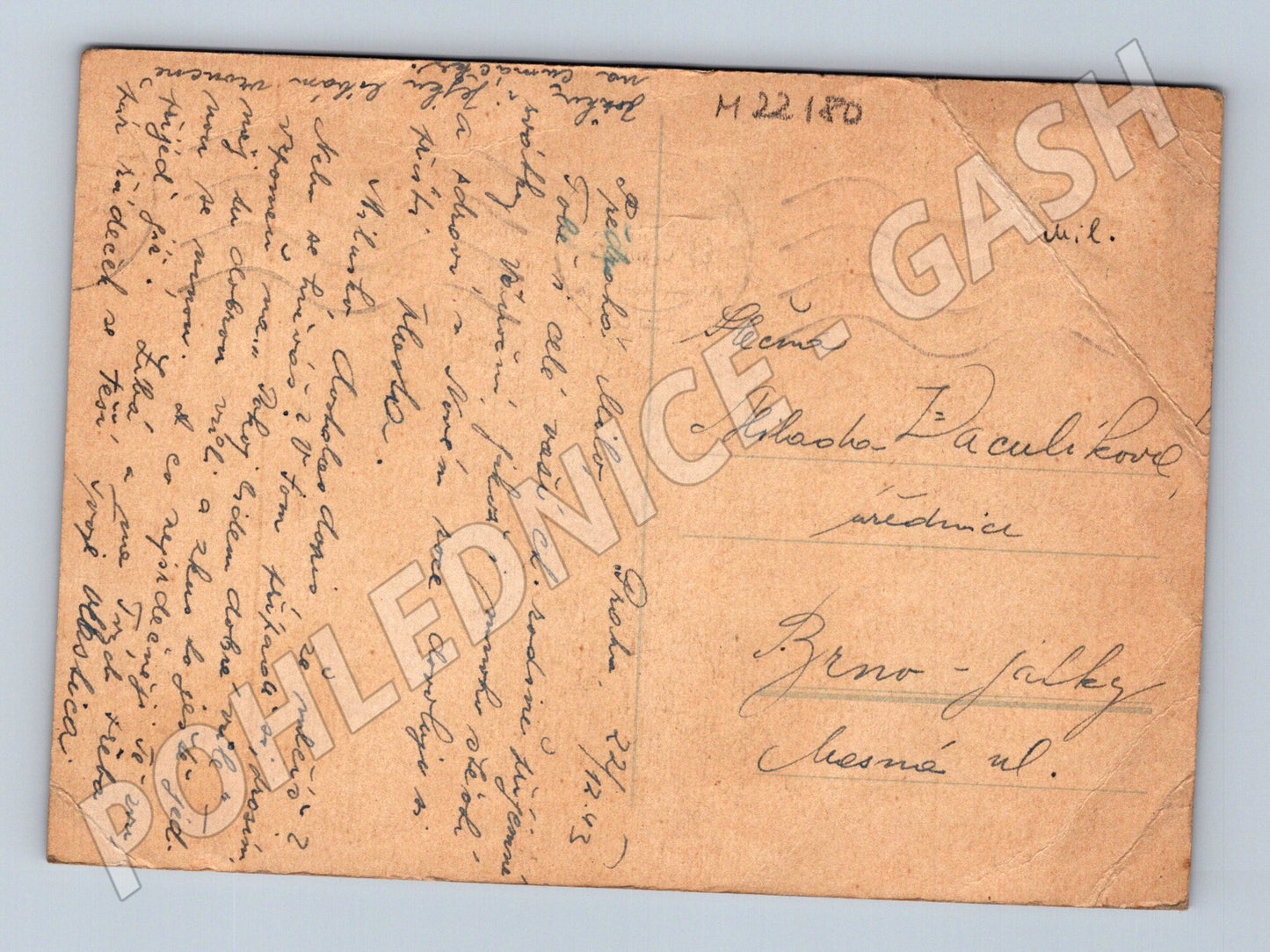 Pohlednice zimní krajina s chaloupkou 1943 (M22180)