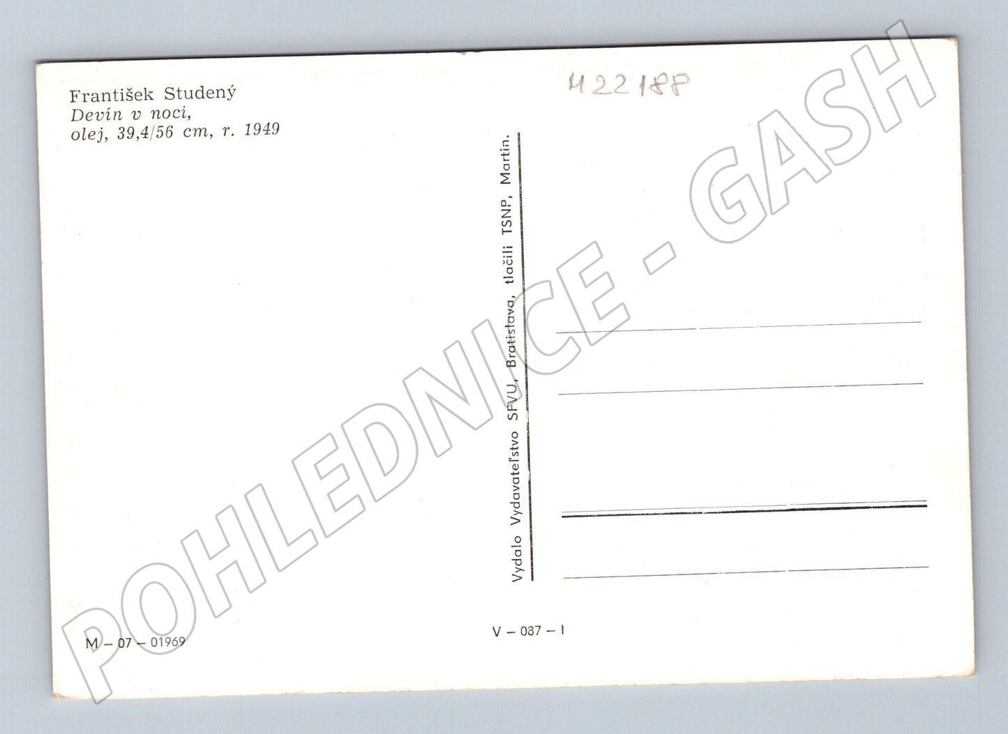 Pohlednice Slovensko Devín v noci 1949 (M22188)