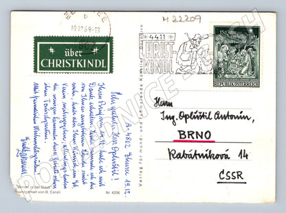Pohlednice Rakousko Vánoce zimní motiv 1969 (M22209)