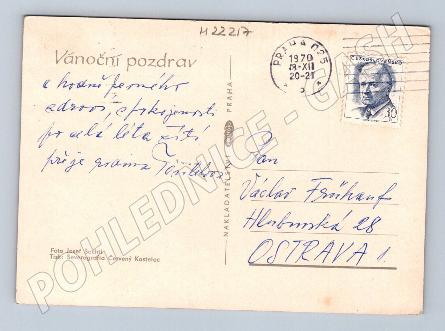 Pohlednice vánoční zátiší jablko ořechy 1970 (M22217)