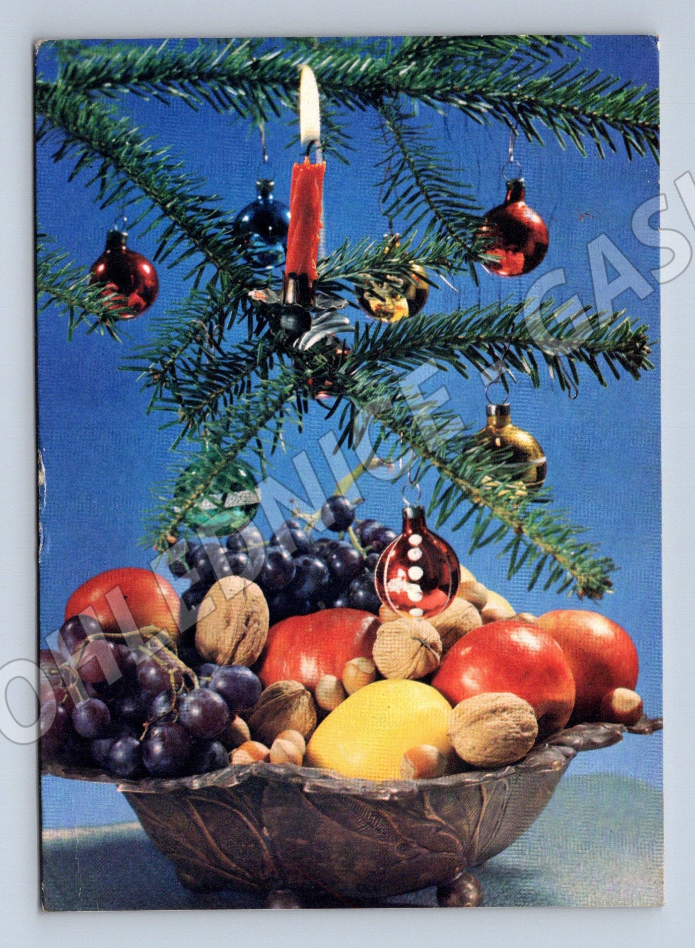 Pohlednice Vánoční motiv jehličí ovoce 1970 (M22219)