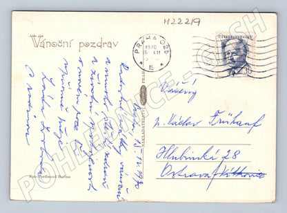 Pohlednice Vánoční motiv jehličí ovoce 1970 (M22219)