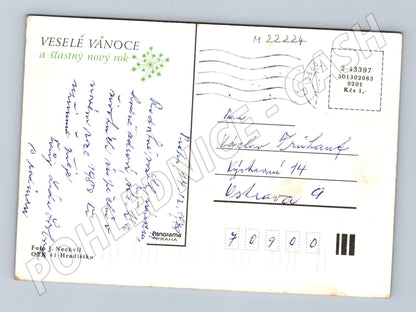 Pohlednice Vánoce jablka jehličí 1980 (M22224)