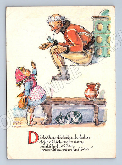 Pohlednice Vánoční koleda ilustrace 1970 (M22243)