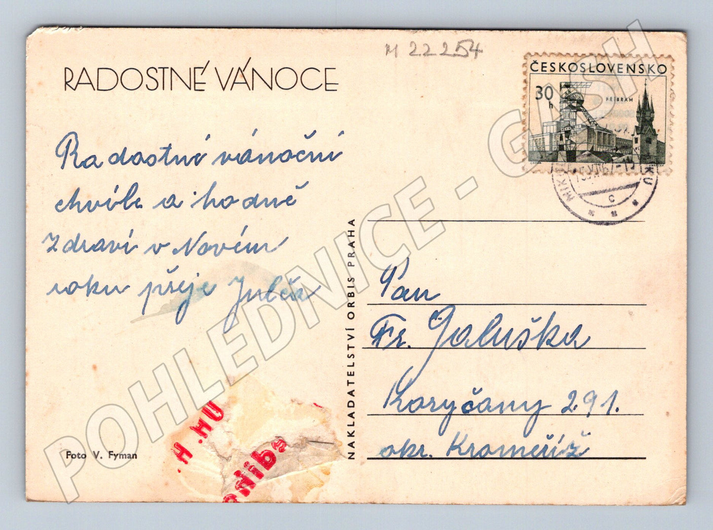 Pohlednice Betlém Vánoce 1954 (M22254)