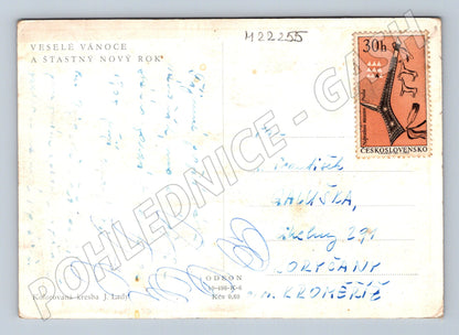 Pohlednice Zimní scéna s dětmi a kostelem J. Lada 1957 (M22255)