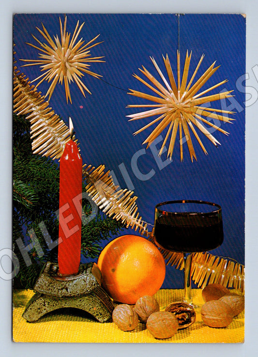 Pohlednice Vánoční zátiší slámové ozdoby 1975 (M22256)