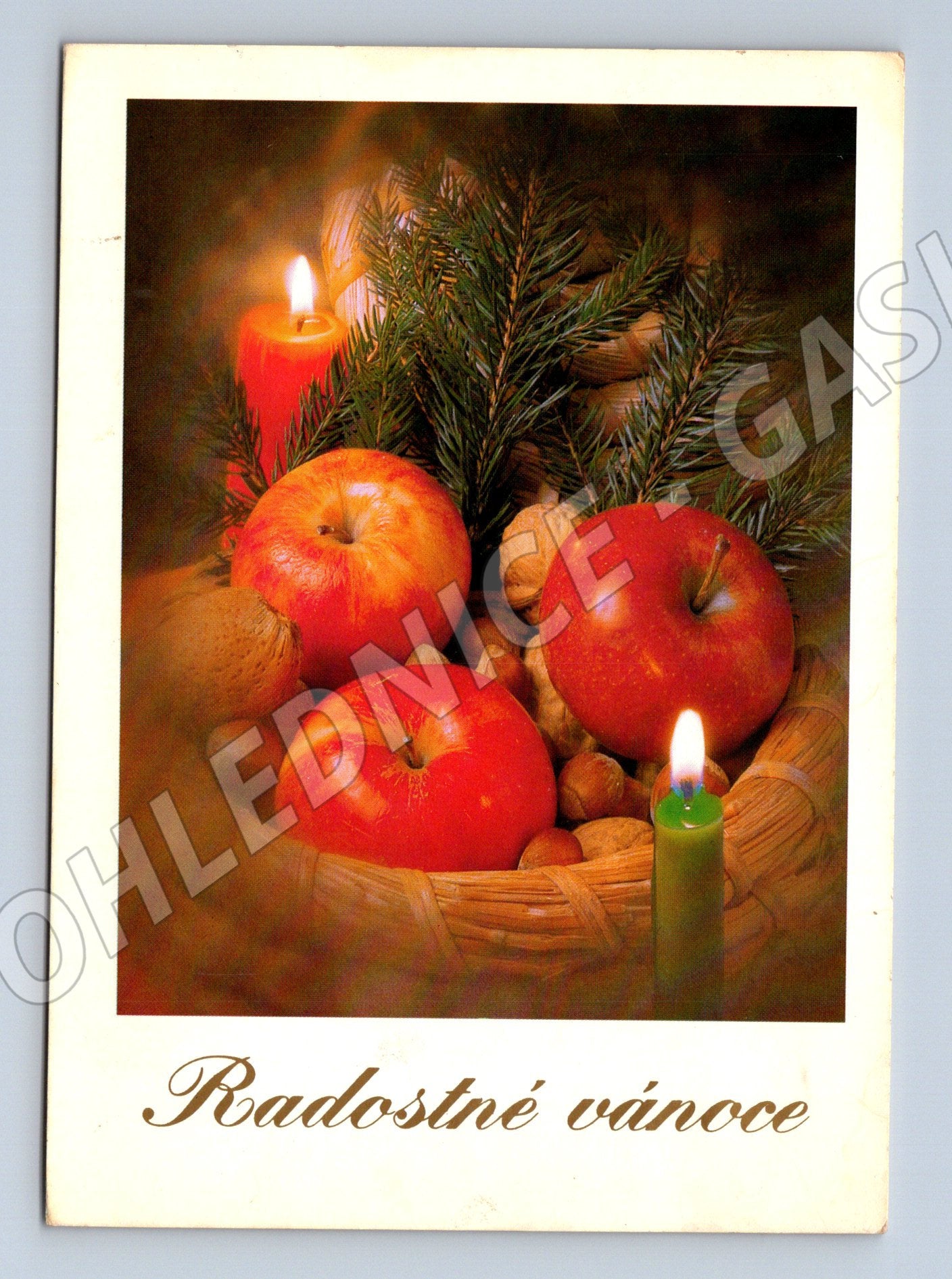 Pohlednice Radostné Vánoce s jablky a svíčkami (M22269)