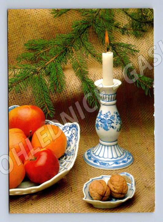 Pohlednice Vánoční motiv svíčka a ovoce 1988 (M22270)