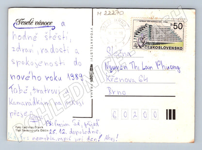 Pohlednice Vánoční motiv svíčka a ovoce 1988 (M22270)