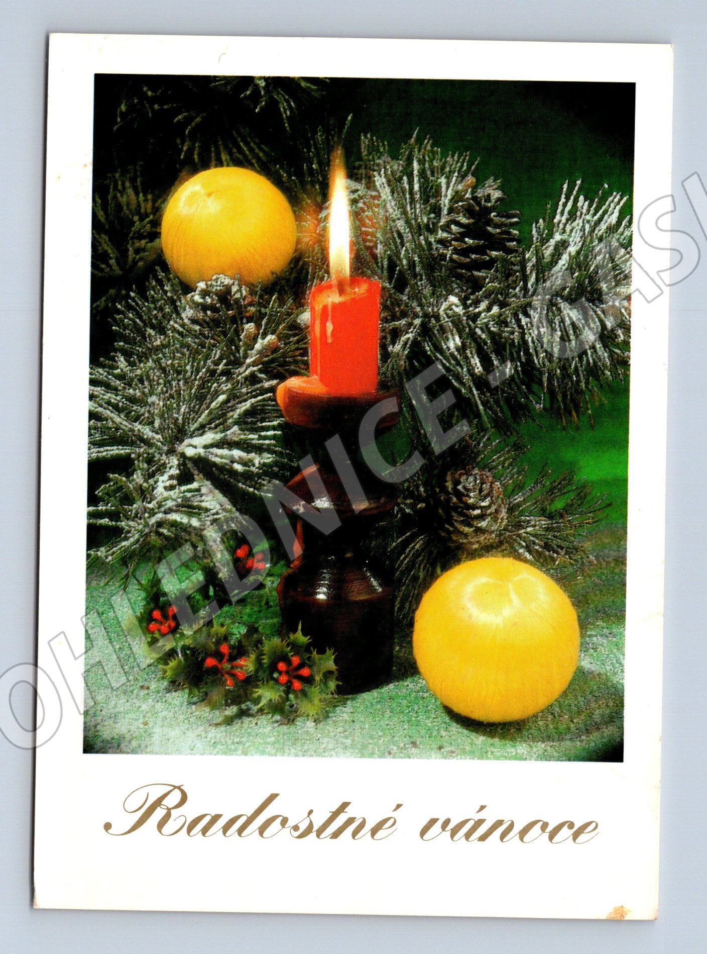 Pohlednice Vánoce svíčka ozdoby 1973 (M22271)