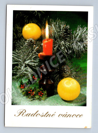 Pohlednice Vánoce svíčka ozdoby 1973 (M22271)