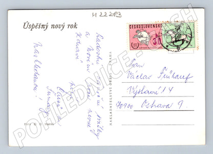 Pohlednice Novoroční zátiší ovoce jmelí cca 1974 (M22283)