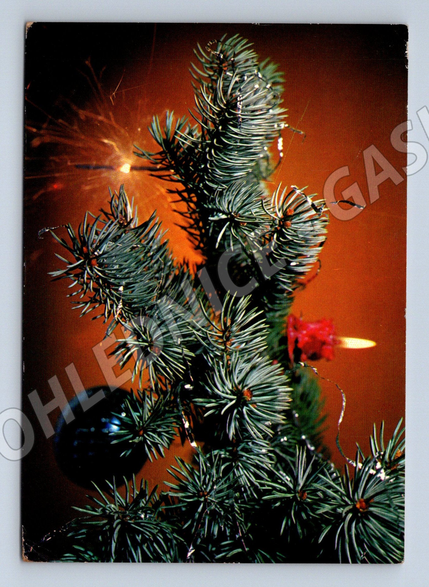 Pohlednice vánoční motiv stromek a svíčka 1977 (M22284)