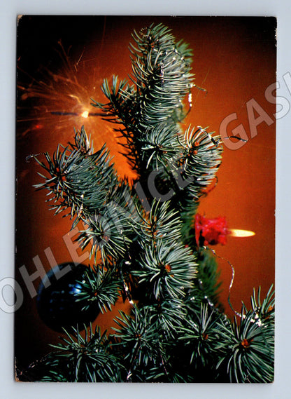 Pohlednice vánoční motiv stromek a svíčka 1977 (M22284)