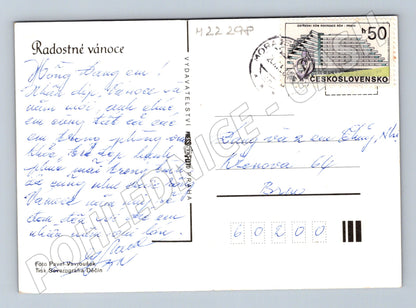 Pohlednice vánoční motiv svíčka zvonky (M22298)