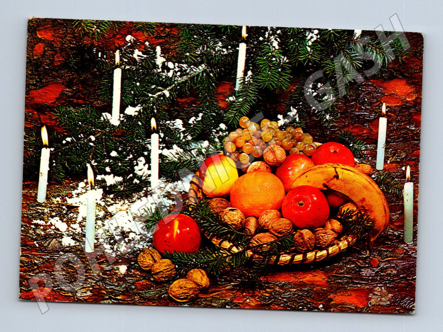 Pohlednice Novoroční zátiší s ovocem a svíčkami (M22308)