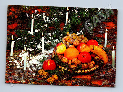 Pohlednice Novoroční zátiší s ovocem a svíčkami (M22308)