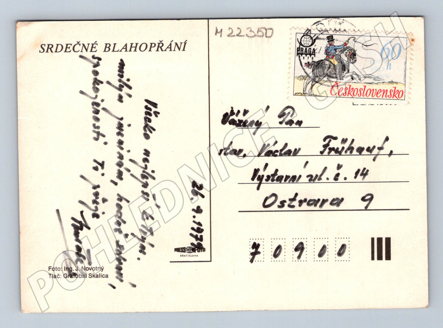 Pohlednice Srdečné blahopřání karafiáty 1979 (M22350)