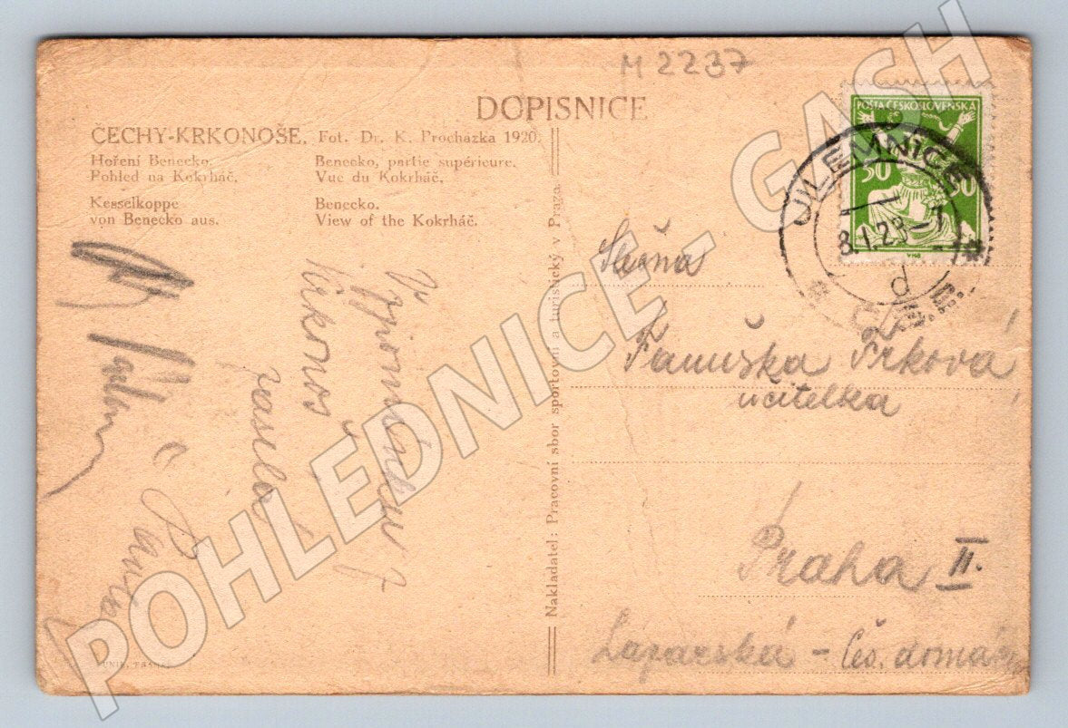 Pohlednice Benecko Krkonoše pohled na Kokrháč 1928 (M2237)