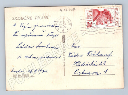 Pohlednice květiny červené růže šeříky 1970 (M22418)