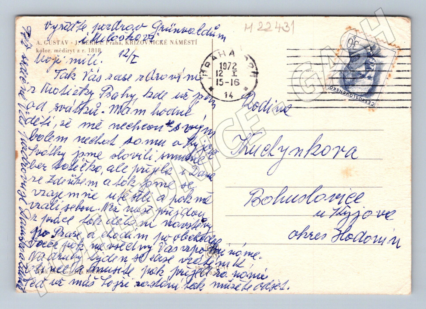 Pohlednice Praha Malostranské náměstí historická scéna 1972 (M22431)