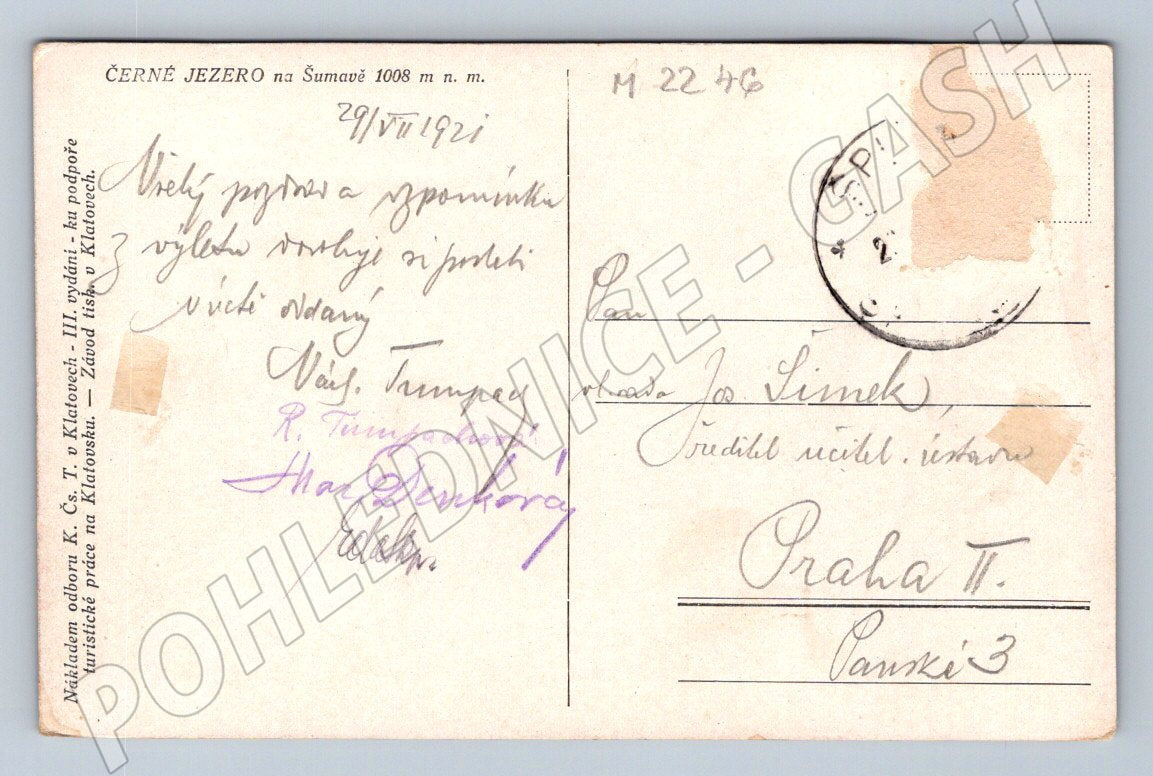 Pohlednice Šumava Černé jezero 1921 (M2246)