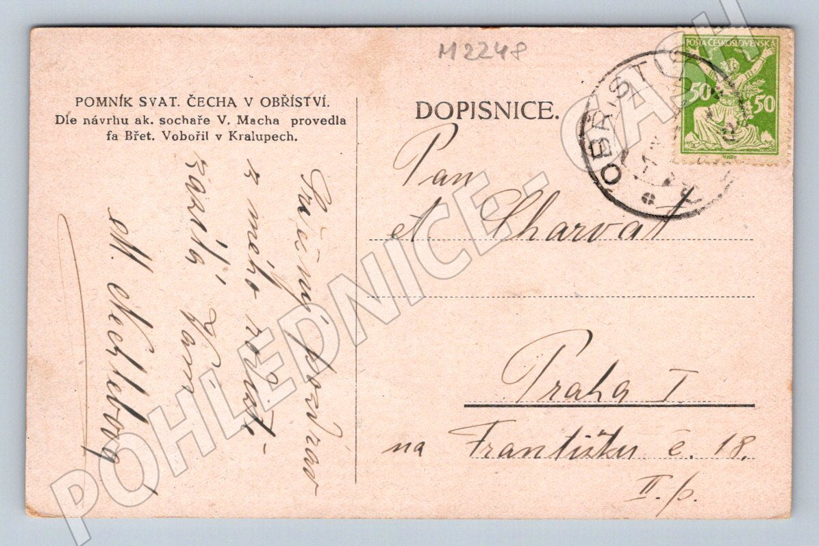 Pohlednice Obříství pomník Svatopluka Čecha PP (M2248)