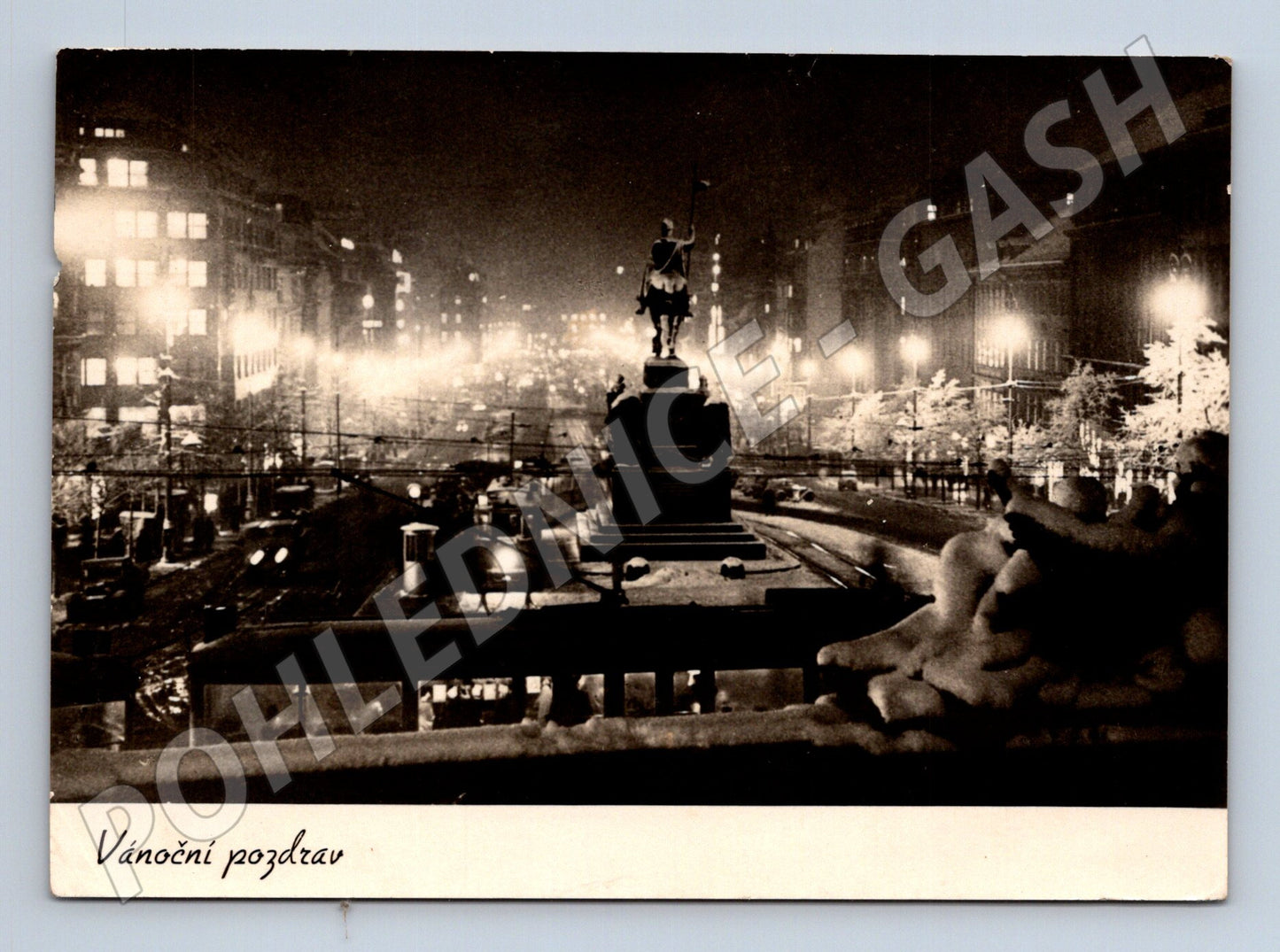 Pohlednice Praha Václavské náměstí Vánoční pozdrav 1956 (M22492)