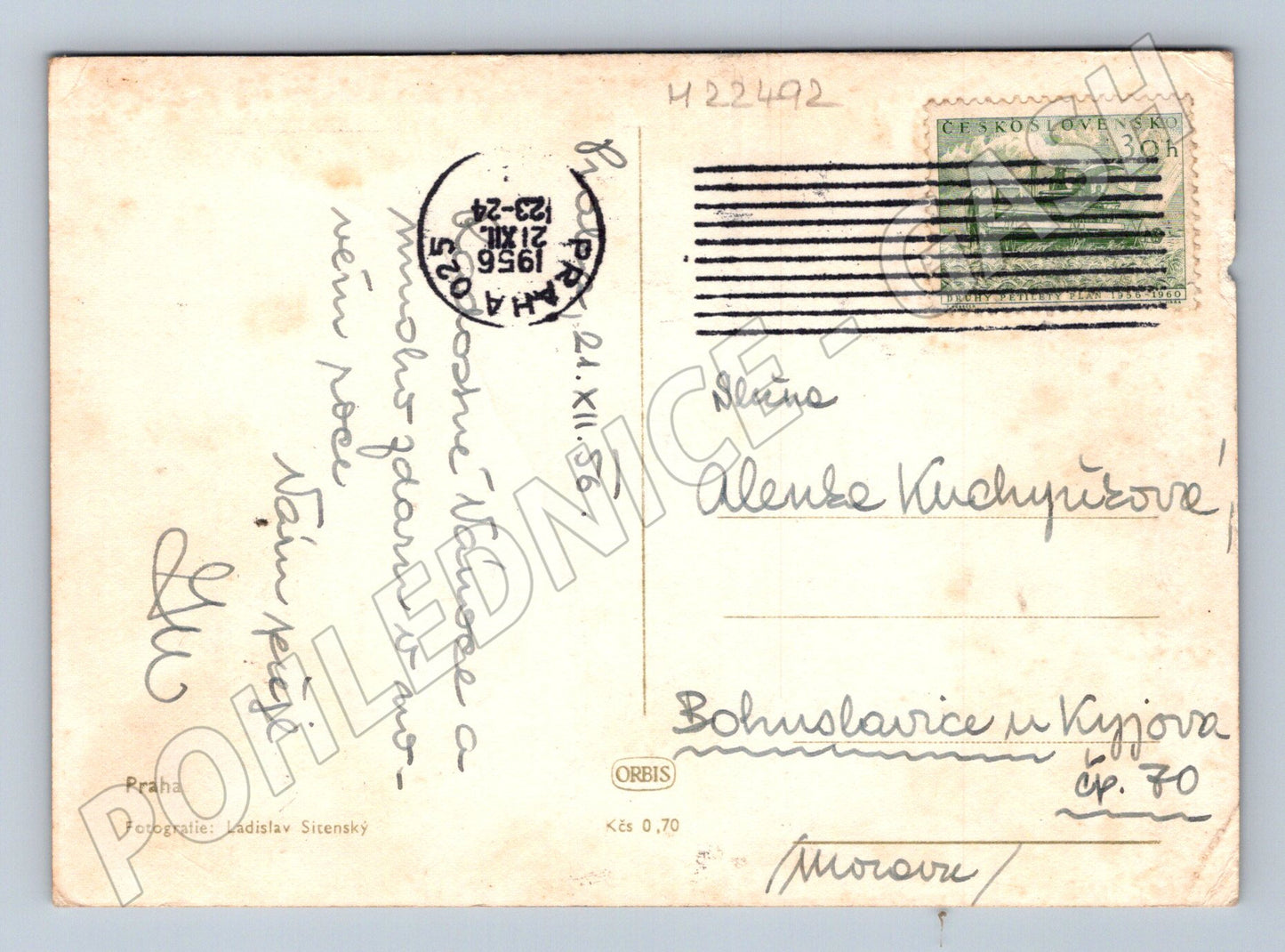 Pohlednice Praha Václavské náměstí Vánoční pozdrav 1956 (M22492)