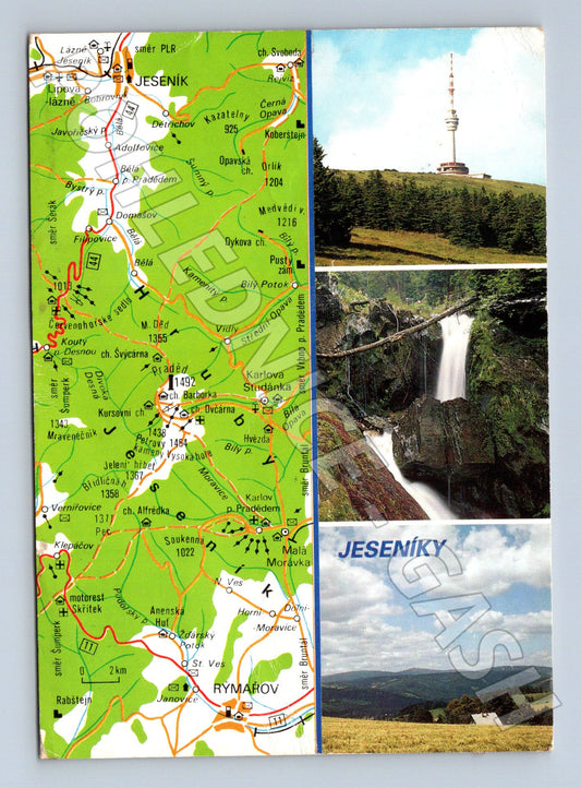 Pohlednice Jeseníky Praděd vodopád mapa (M22508)