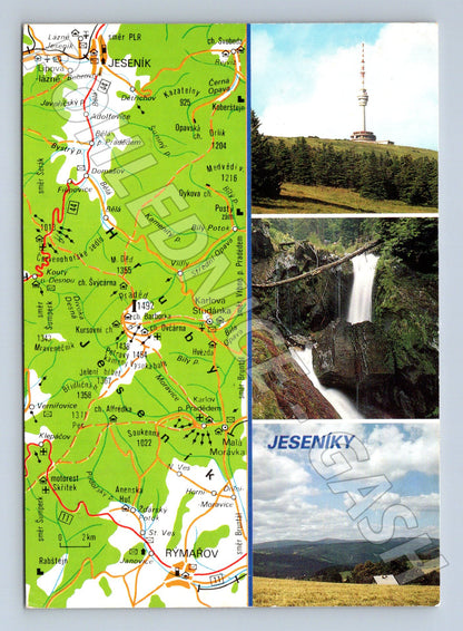 Pohlednice Jeseníky Praděd Vodopád Bílé Opavy mapa (M22510)