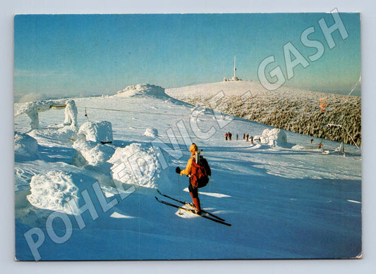 Pohlednice Jeseníky Praděd Petrovy kameny lyžař 1975 (M22522)