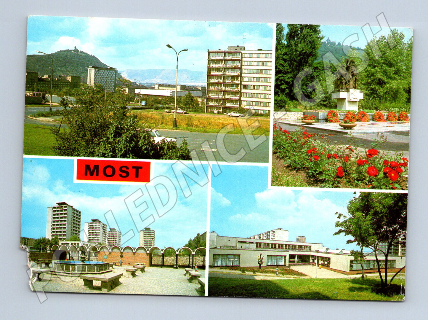 Pohlednice Most paneláky, památník, tržnice 1969 (M22530)