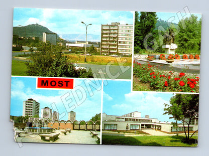 Pohlednice Most paneláky, památník, tržnice 1969 (M22530)