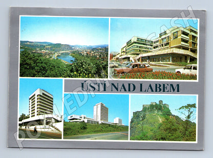 Pohlednice Ústí nad Labem koláž města a hradu Střekov 1980 (M22531)