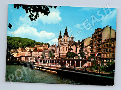 Pohlednice Karlovy Vary Vřídlo a kostel sv. Maří Magdaleny (M22534)