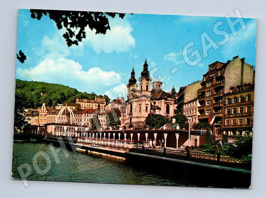 Pohlednice Karlovy Vary Vřídlo a kostel sv. Maří Magdaleny (M22534)