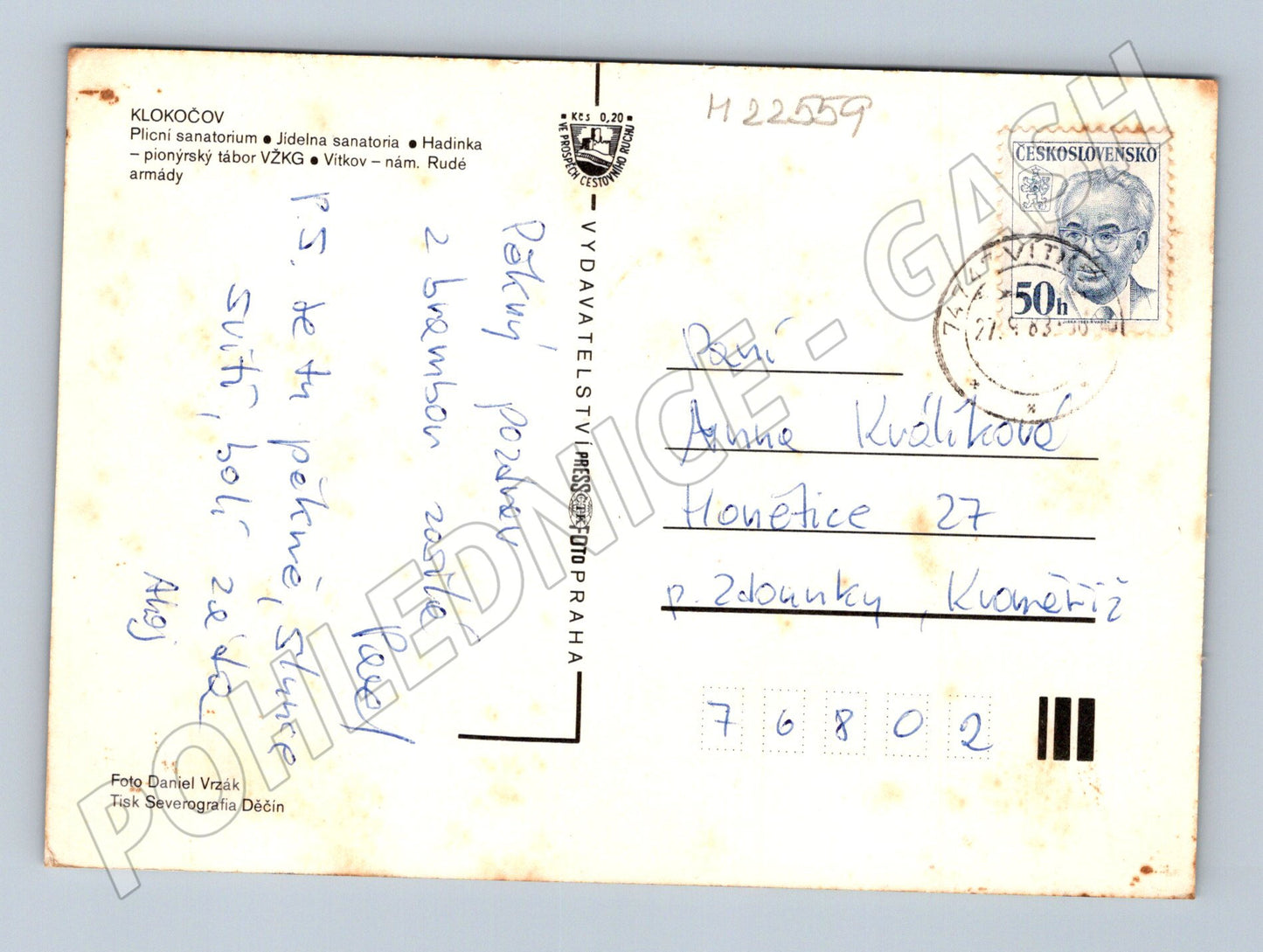 Pohlednice Klokočov multi-pohledy 1983 (M22559)
