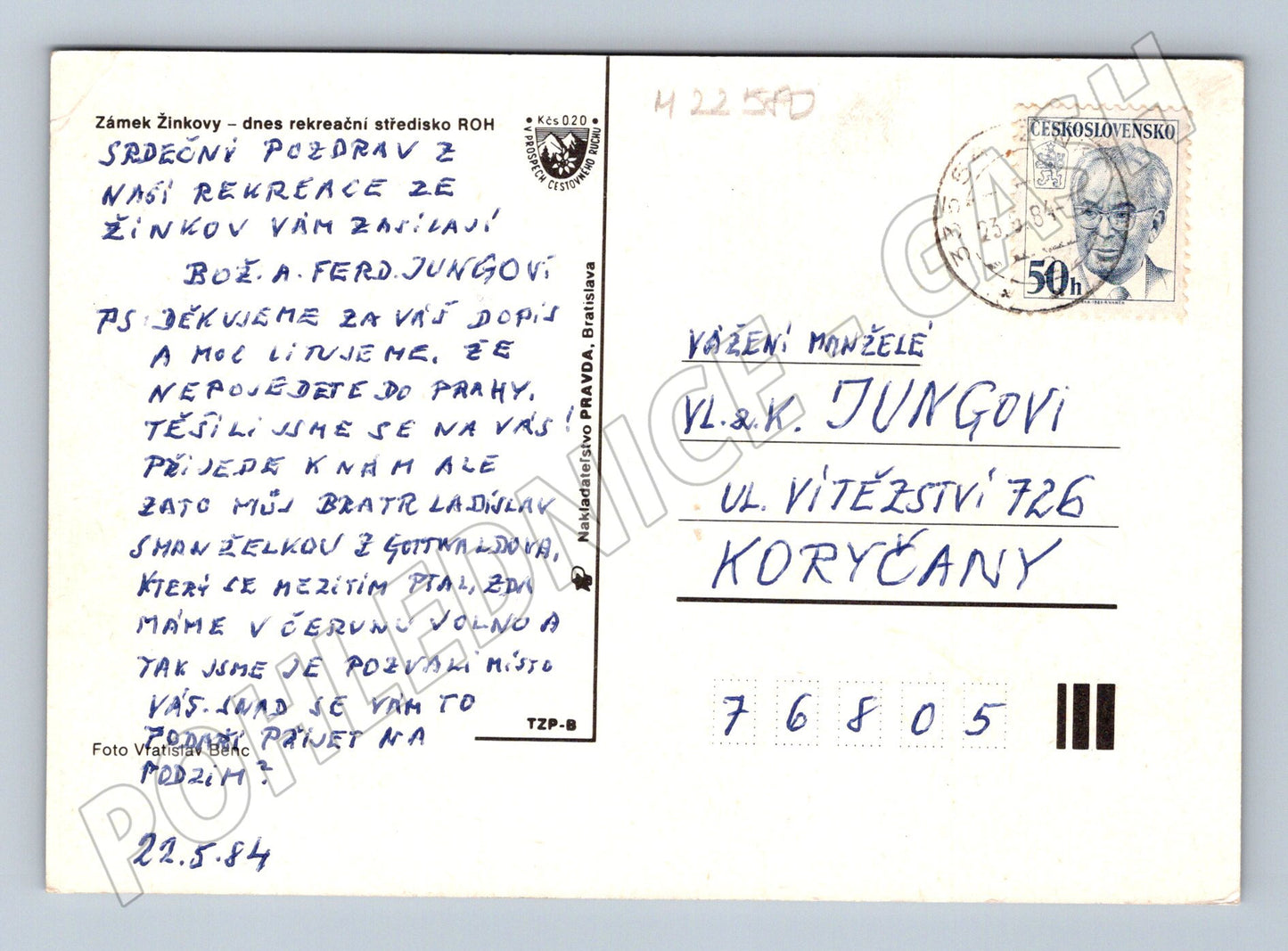 Pohlednice Žinkovy zámek 1984 (M22580)